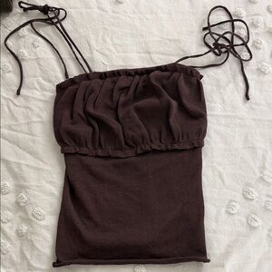 wild fable Brown Ruched Tie-Shoulder Tube Camisole